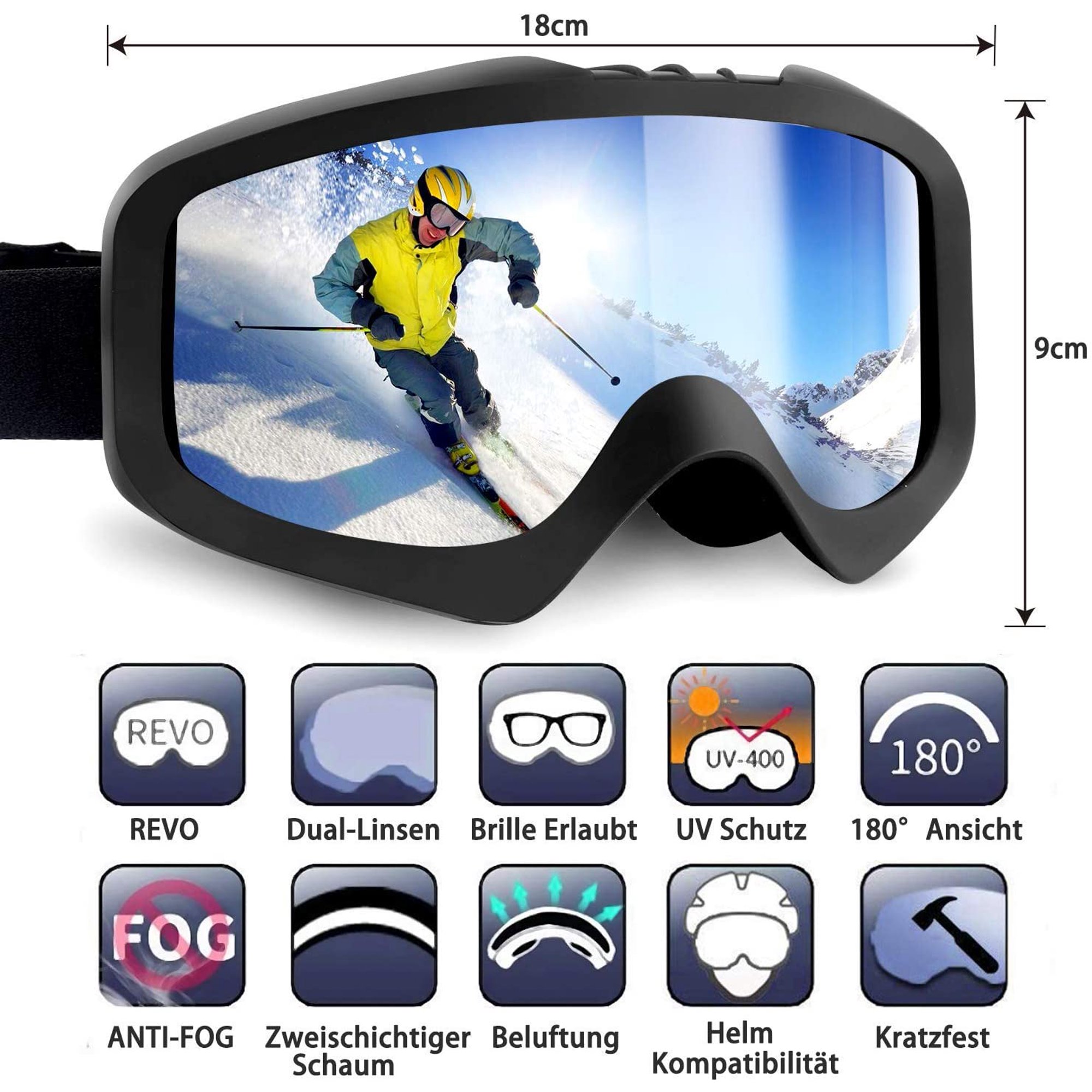 Lunettes De Ski Enfant 3-12 Ans - Double Lentille Anti-buée - UV400 - Compatible Casque OTG - Verres Miroir Colorés