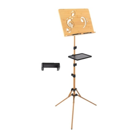 Kokiya Wooden Music Stand for Sheet Music Adjustable Height for Lectern Guitar Band with tray phone clip