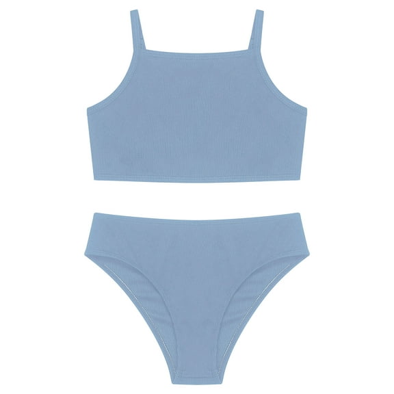 iiniim Kids Girls 2 Piece Swimsuit Bikini Sets Removable Chest Pads Bra Tops and Briefs Set Beach Tankini Swimwear Blue 14