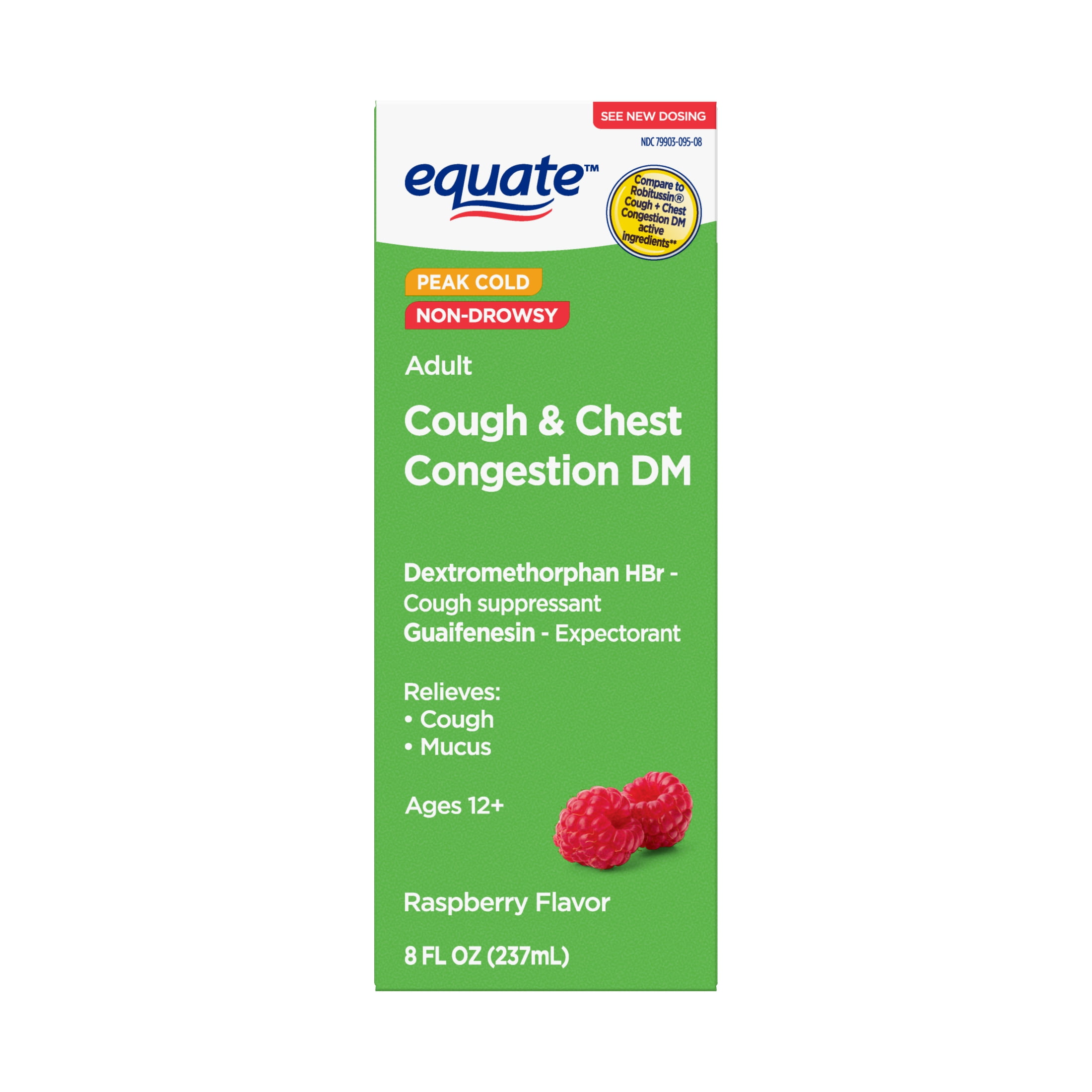 Equate Peak Cold Non-Drowsy Adult Cough & Chest Congestion DM, Raspberry, 8 fl oz