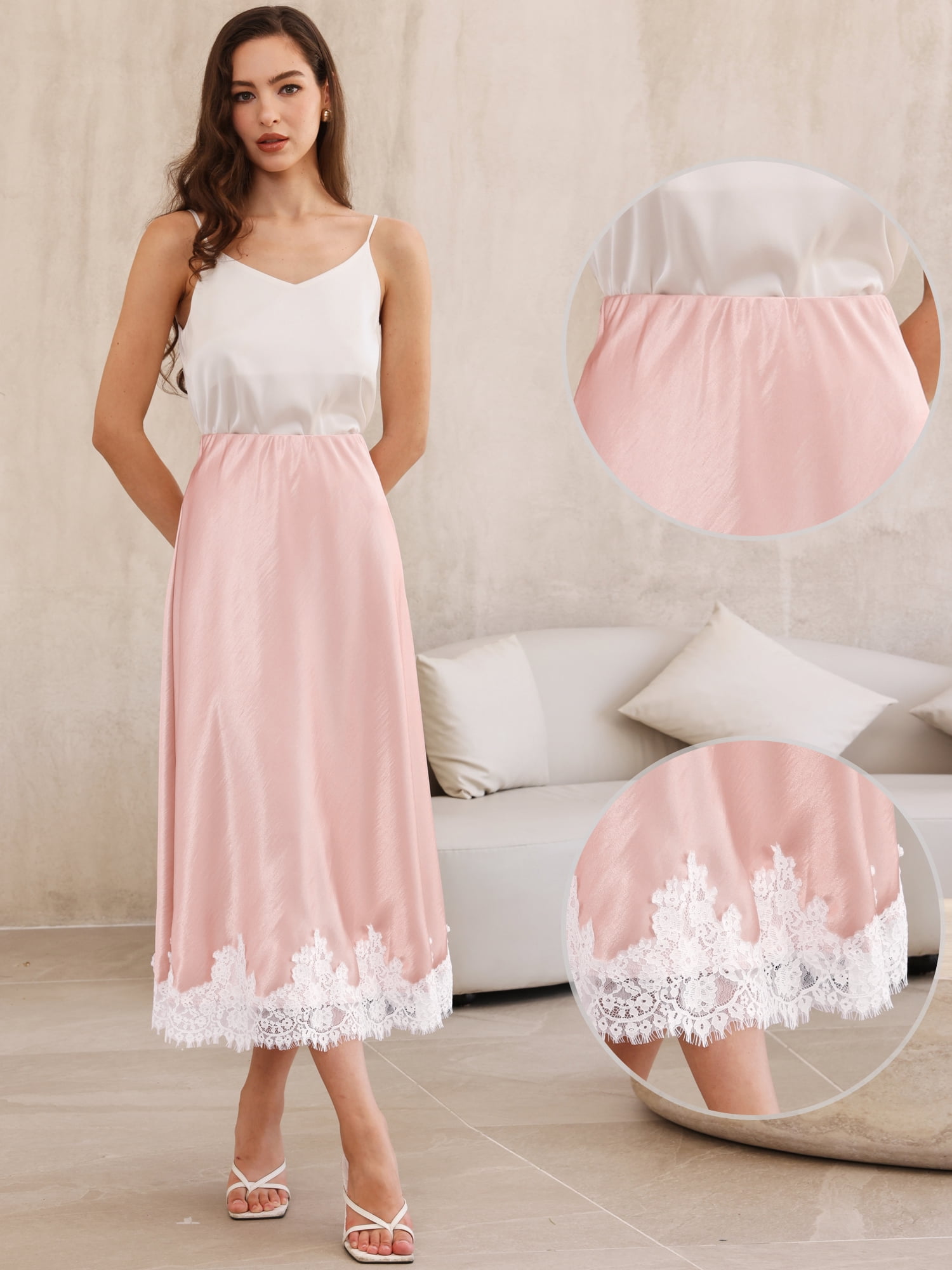 DARING DIVA Women's A-Line Silk Cocktail Wedding Midi Dress Medium Pink