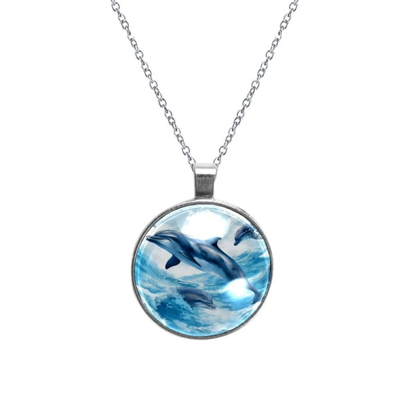 Dolphin Elegant Women's Glass Circular Pendant Necklace - Stylish Necklaces for Women