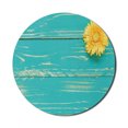 thumbnail image 1 of Rustic Mouse Pad for Computers, Flower on Vintage Wooden Backplane Floral Beauty Redolence Springtime Nature, Round Non-Slip Thick Rubber Modern Mousepad, 8" Round, Turquoise Yellow, by Ambesonne, 1 of 2