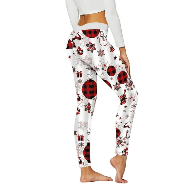 Gibobby Leggings deportivos mujer Pantalones de fitness con estampado de caja de regalo a cuadros de de nieve de Navidad para mujer(Blanco,M)