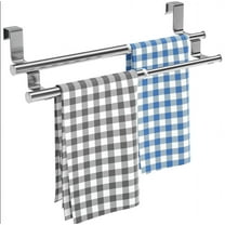 Tutuviw Kitchen Towel Holder Over Cabinet Towel Bar Rack, Expandable 2 Tier Over The Cabinet Door Towel Rack for Universal Fit on Inside or Outside of Cupboard Doors, Stainless Steel