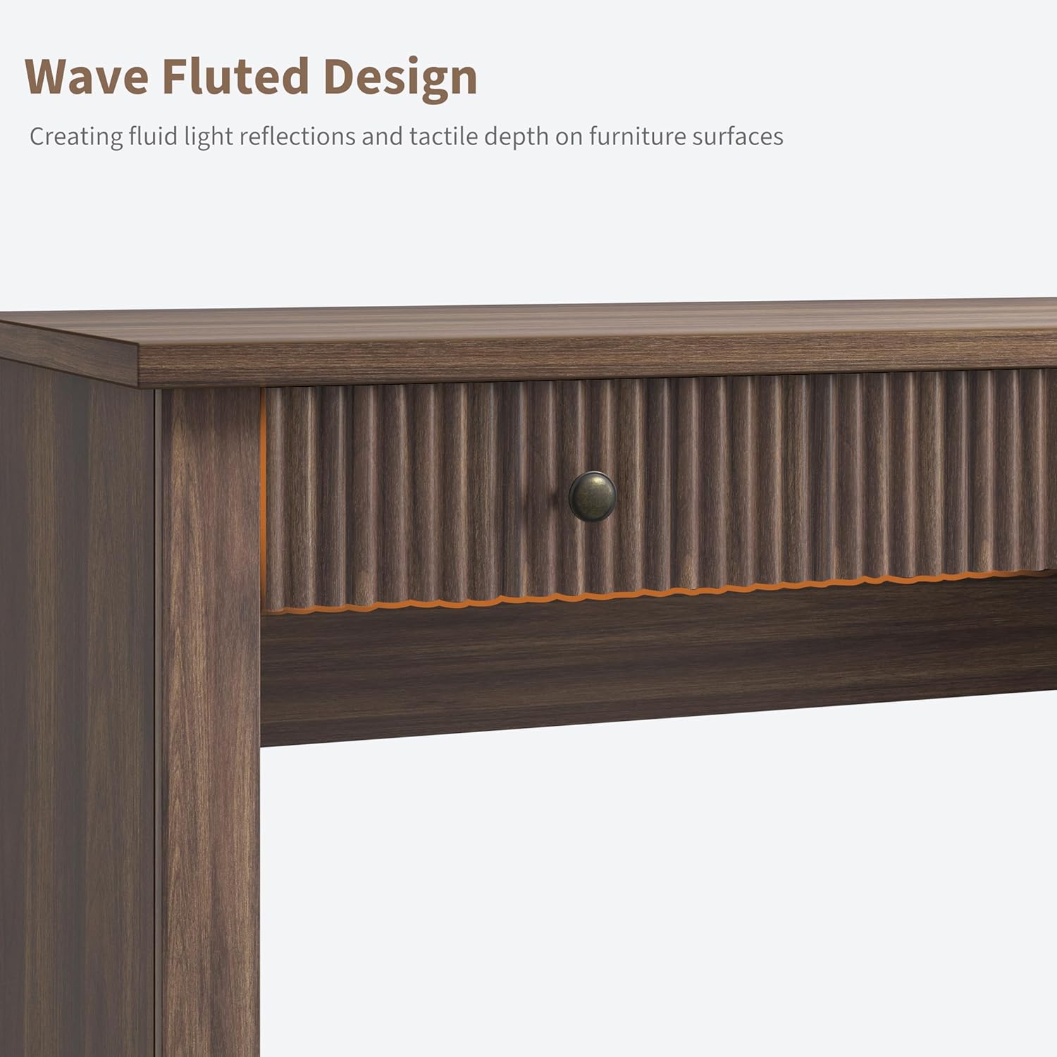 Fluted Home Office Desk Storage, 54 in Modern Executive Desk with Charging Station, Wooden Computer Writing Desk with File Cabinet & Drawers for Study Room (Brown, 54.0"L x 21.6 in D x 30.0"H)