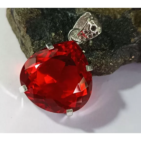 57.50 Ct Brazilian Red Heart Cut Topaz 925 Sterling Silver Pendant Loose Gemstone
