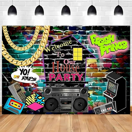 80's 90's House Party Backdrop Hip HopTheme Party Decorations Graffiti Brick Wall Fresh Prince Music Rock Background Banner Photo Studio Props