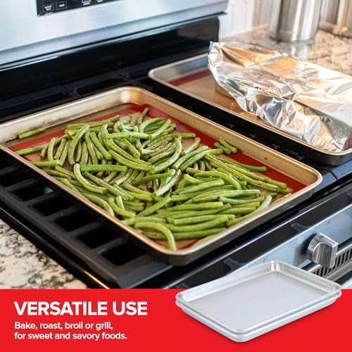 13x18 Aluminum Baking Sheet Pan (2 Pack), Commercial Half Size Rimmed Baking Pans for Oven, Freezer, & Bun Racks, Heavy Duty Baking Sheet Cake Pan, Extra Large Cookie Sheets for Baking & Cooking