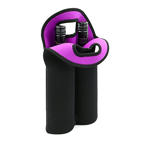 Hipiwe Wine Carrier Tote Bag Two Bottle Insulated Neoprene Wine/Water Bottle Holder for Travel with Secure Carry Handle 