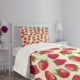 thumbnail image 3 of Ambesonne Fruits Quilted Bedspread Set 2 Pcs, Strawberry Illustration Art, Twin Size, Olive Green Eggshell Red, 3 of 5