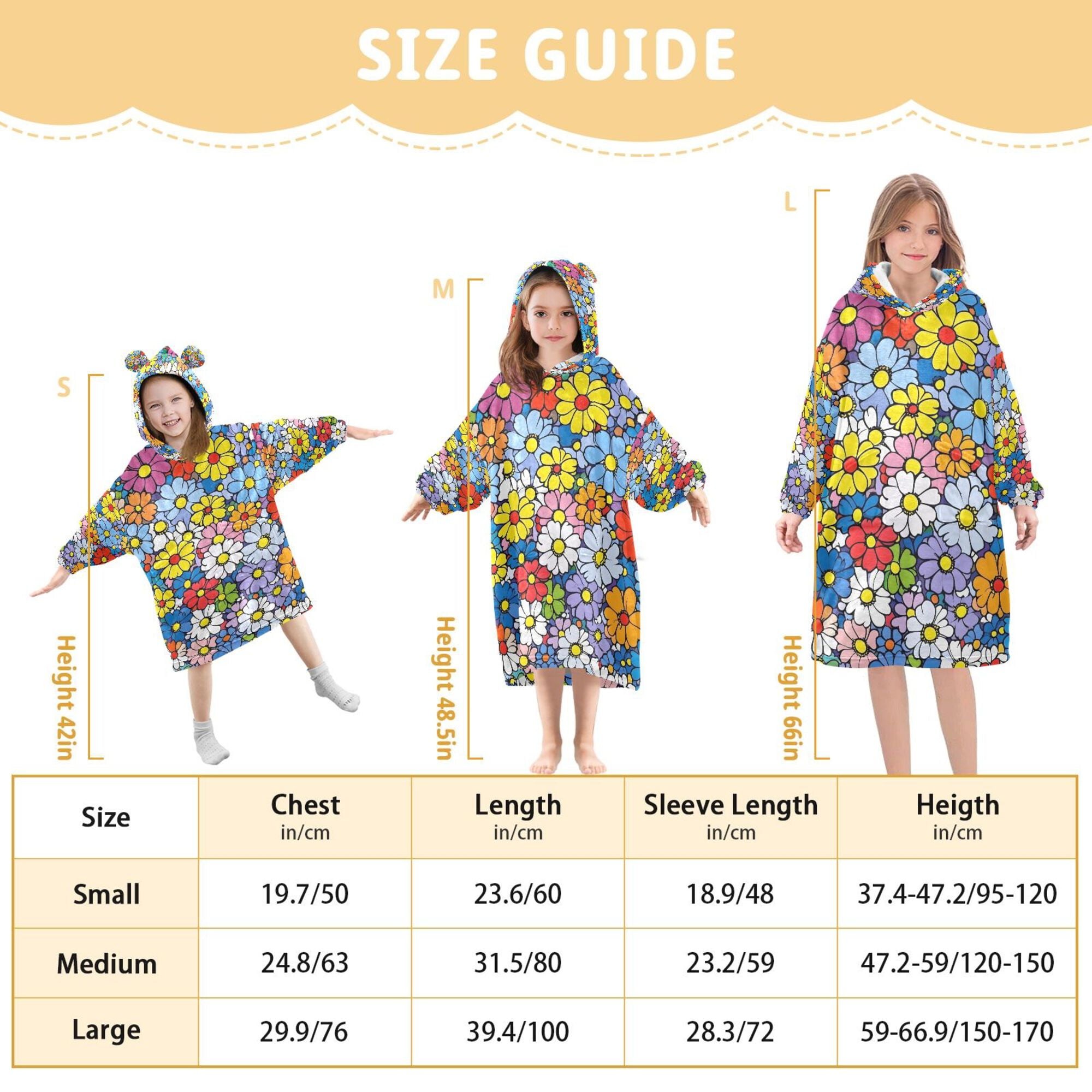 FORMRS Wearable Blanket Hoodie with Sleeves for Kids Cozy Flannel Sweatshirt, Floral Fiesta