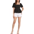 thumbnail image 2 of INSPIRAR CHIC Mariposa con lazo trasero para blusa de manga abullonada de mujer, cuello cuadrado casual, blusa peplum M negra, 2 of 6