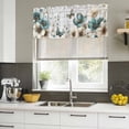 thumbnail image 4 of 2 Pack Valances for Window, Teal Tulip Butterfly Short Curtains for Kitchen Bedroom Living Room, Beige Turquoise Floral Grey Wooden Rod Pocket Small Window Treatment Valance Drapes 42 x 12 Inch, 4 of 8