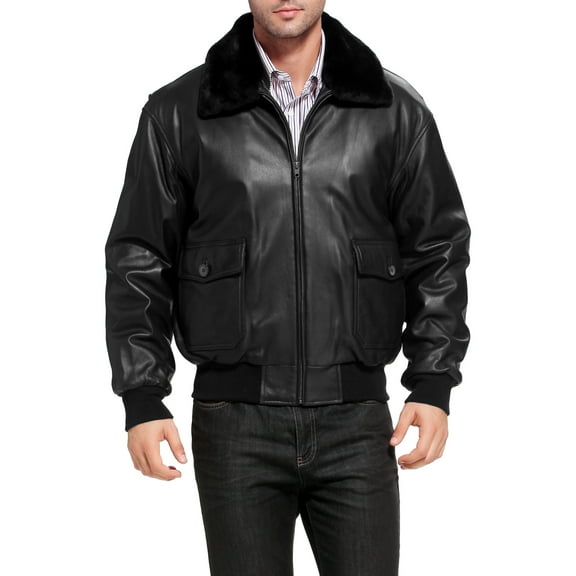 Landing Leathers Men Navy G-1 Goatskin Leather Flight Bomber Jacket (Regular and Big & Tall)