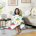 thumbnail image 4 of Wearable Blanket,White Cartoon Dinosaurs Flowers Pattern Hooded Wearable Flannel Blanket for Adults & Teens,Winter Poncho Shawl Wrap Cape Cozy Anti-Pill,50"x60", 4 of 5