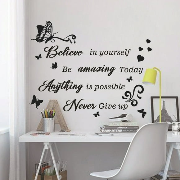 Strong And Robust Build Wall Decal, Versatile Small Space Solution Art Quote, Designed With Flowers And Butterflies For Your Living Area, Black