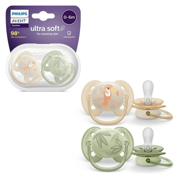 Chupón Ultra Soft Philips Avent Tropical Naranja Verde Ortodóntico con Caja Esterilizadora 0-6 m 2 p