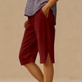 thumbnail image 4 of HongQid Women's Capri Pants - Summer Full Elastic Waist Pedal Pushers Cotton - Ladies Pull-On Cropped Pants Side Slits - Side Pockets, 4 of 7