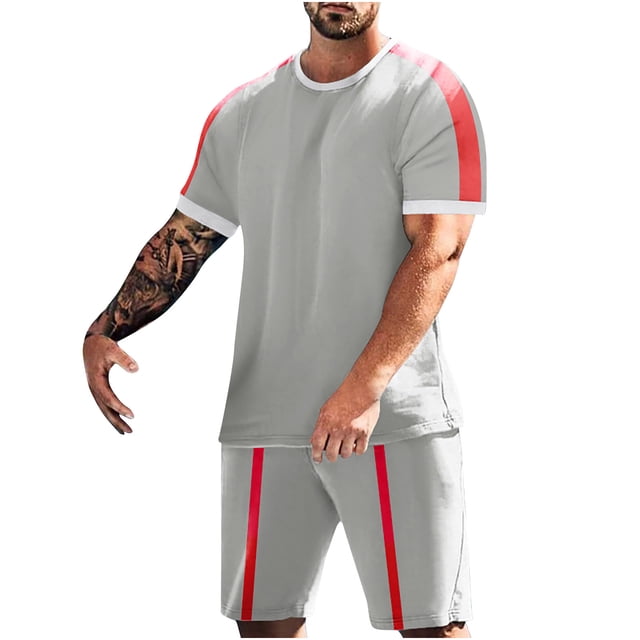 Conjunto de Manga Corta Y Pantalones Cortos de 2 Piezas, Juego de Jogger Casual de Color Sólido para Hombres