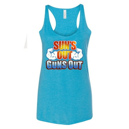 Women's Suns Out Guns Out Muscle C6 Aqua Triblend Racerback Tank Top (Best Rated Stun Gun Woman)