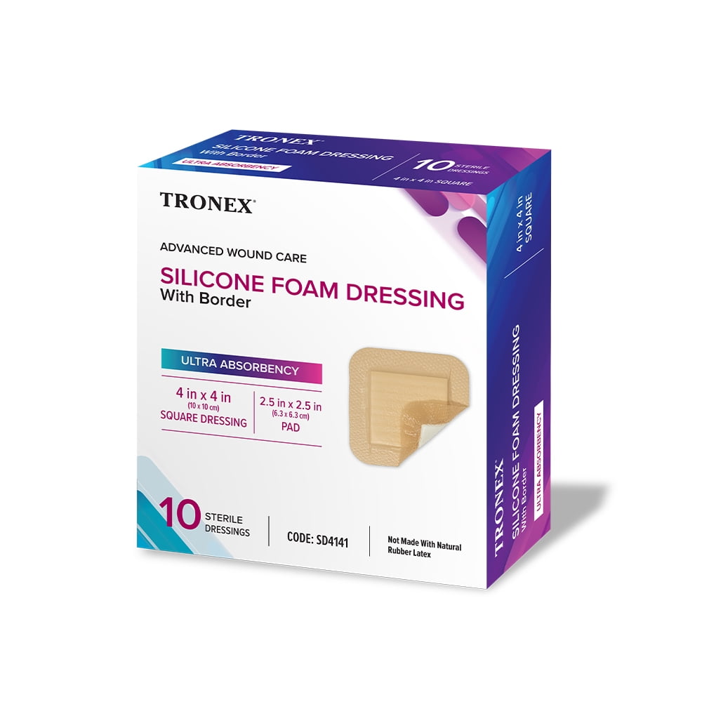 Tronex Sterile Silicone Foam Wound Dressing, 4'' X 4'' (2.5