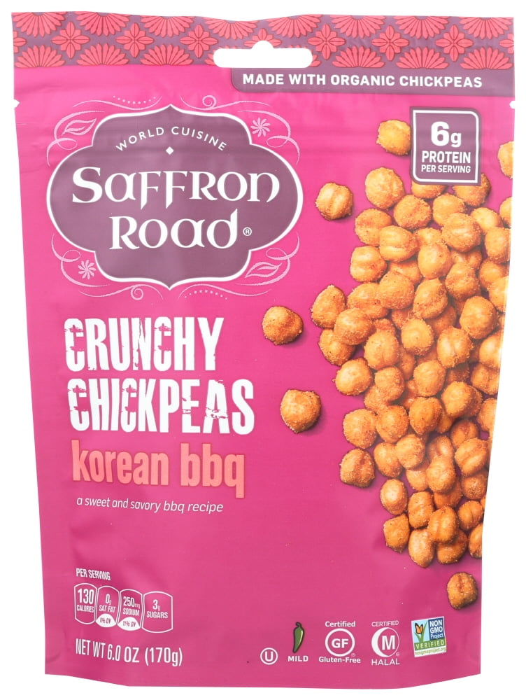 Saffron Road Korean BBQ Crunchy Chickpeas - Gluten Free Vegan Snack, 6oz Bag