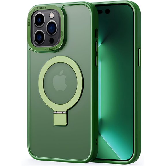 Ring Stand for iPhone 15 Pro Max Case Compatible with MagSafe,[Military Grade Protection] Matte Translucent Anti-Fingerprint Magnetic 360°Rotatable Ring Holder Stand Kickstand Case Wine Red