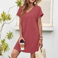thumbnail image 2 of Akafmk Summer Dresses for Women Casual Dresses,Solid Color Round Neck Short Dress Short Sleeve Mini Dresses Loose T Shirt Dresses, 2 of 5
