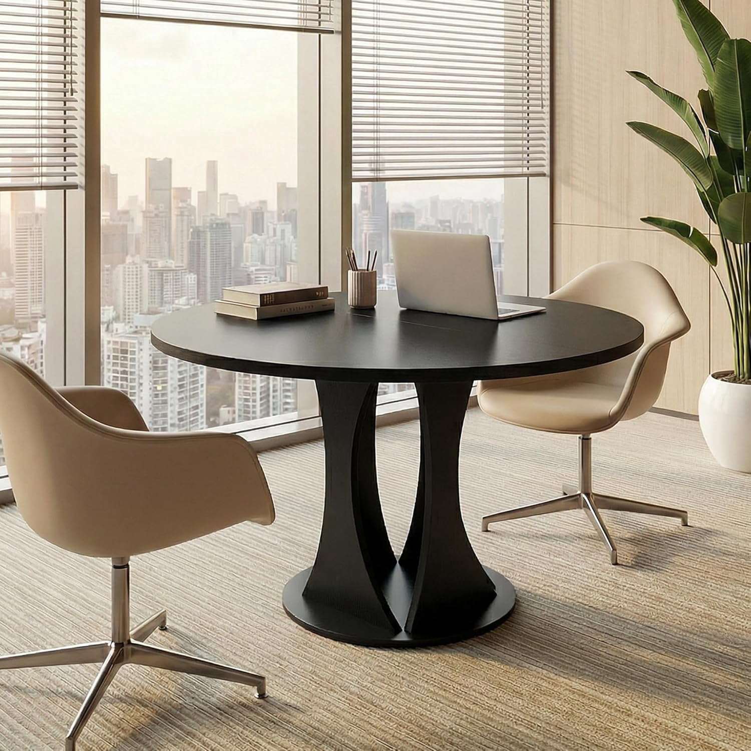Virans 47.2" Round Dining Room Table for 4-6,Dinner table with MDF for Kitchens,Living Rooms,Black