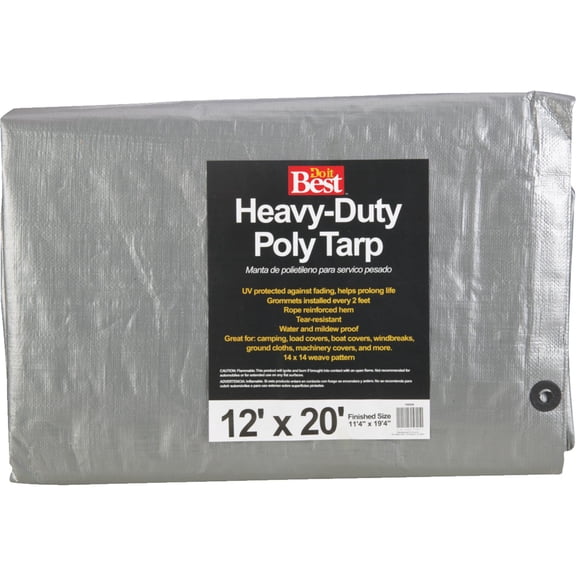 Dynatech Intl Inc Poly Tarp Silver Woven - Heavy Duty, Durable - 12 Ft x 20 Ft — Interior & Exterior Use, Professional Finish