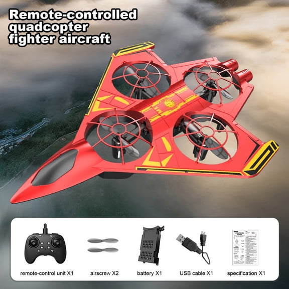 RC Fighter Jet Glider - 3D Stunt Flips Altitude Hold | Waypoint Function LED Foam Drone for Adults（Red）