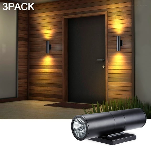 3 Pack LED Cylinder Up Down Wall Light, 20W 1400lm, Modern Outdoor Porch Light, 100V-277V, Wet Location Wall Sconce, 3000K Warm White