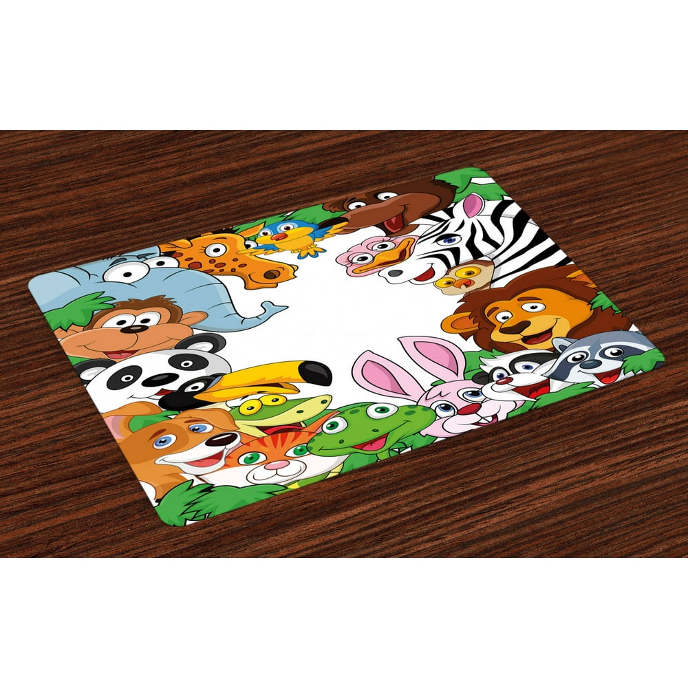 Nursery Placemats Set of 4 Wild Jungle Animals Tropical Fauna Family