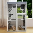 thumbnail image 6 of Aukfa 45.2" Wooden Catio Outdoor Pet Large Cat House with Waterproof Top & 2 Napping Houses for Mulitiple Cats Walk in Cat Cage,Gray, 6 of 8