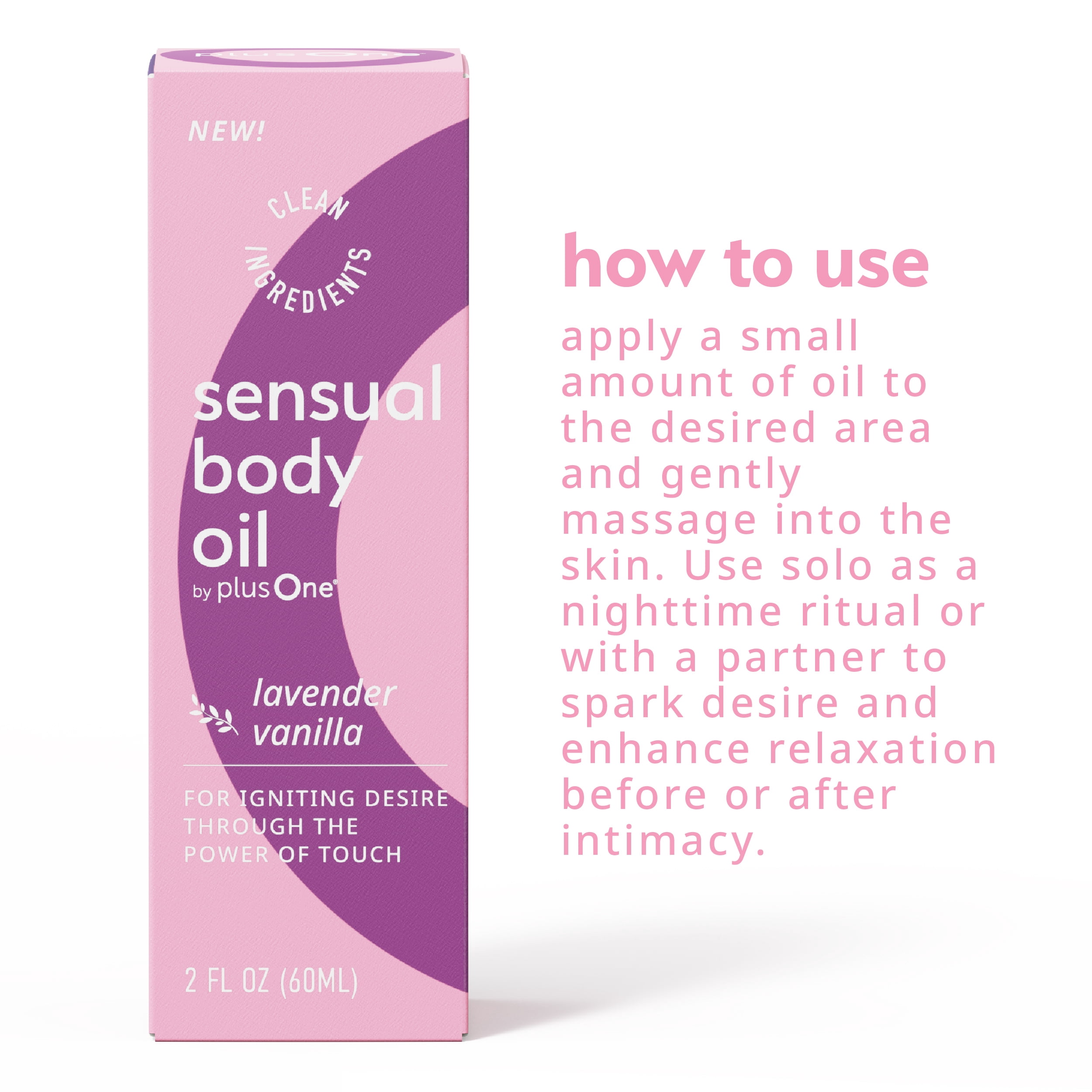 plusOne Sensual Body Oil – Lavender Vanilla Massage & Intimate Oil – Plant-Based Blend with Coconut, Jojoba & Sweet Almond Oil – Vegan & Cruelty-Free – 2 fl oz