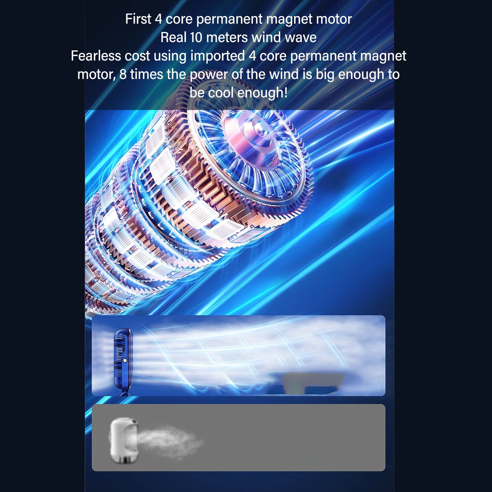 YAHHU Desktop Fan 1800mah USB Brushless Motor Oscillating Quiet 5 Speeds Desk Tower Fan for Home Car Office 10.6 inches / 27 cm Blue