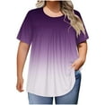 thumbnail image 1 of Plebaso Hauts Grande Taille pour Femmes 2025 Col Rond T-Shirts Habillés Manches Courtes Blouses Amples Dégradé de Couleur, 1 of 7