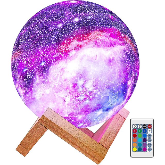 Luz de luna Luz de noche para niños 5,9 pulgadas 16 colores Led 3d Luz de luna de estrella con soporte de madera Regalo de carga USB