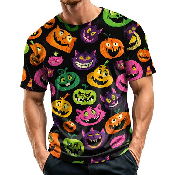 Delconic Men's Lightweight Quick Dry Mesh Crew Neck Short Sleeve Top with Halloween Themed Print for Casual and Sports Wear Green L