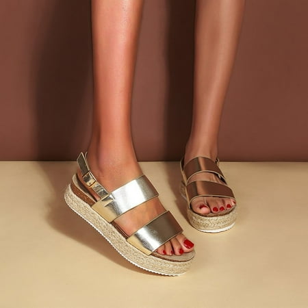 

Summer Fashion Platform Woven Straw Round Toe Buckle Casual Sandals