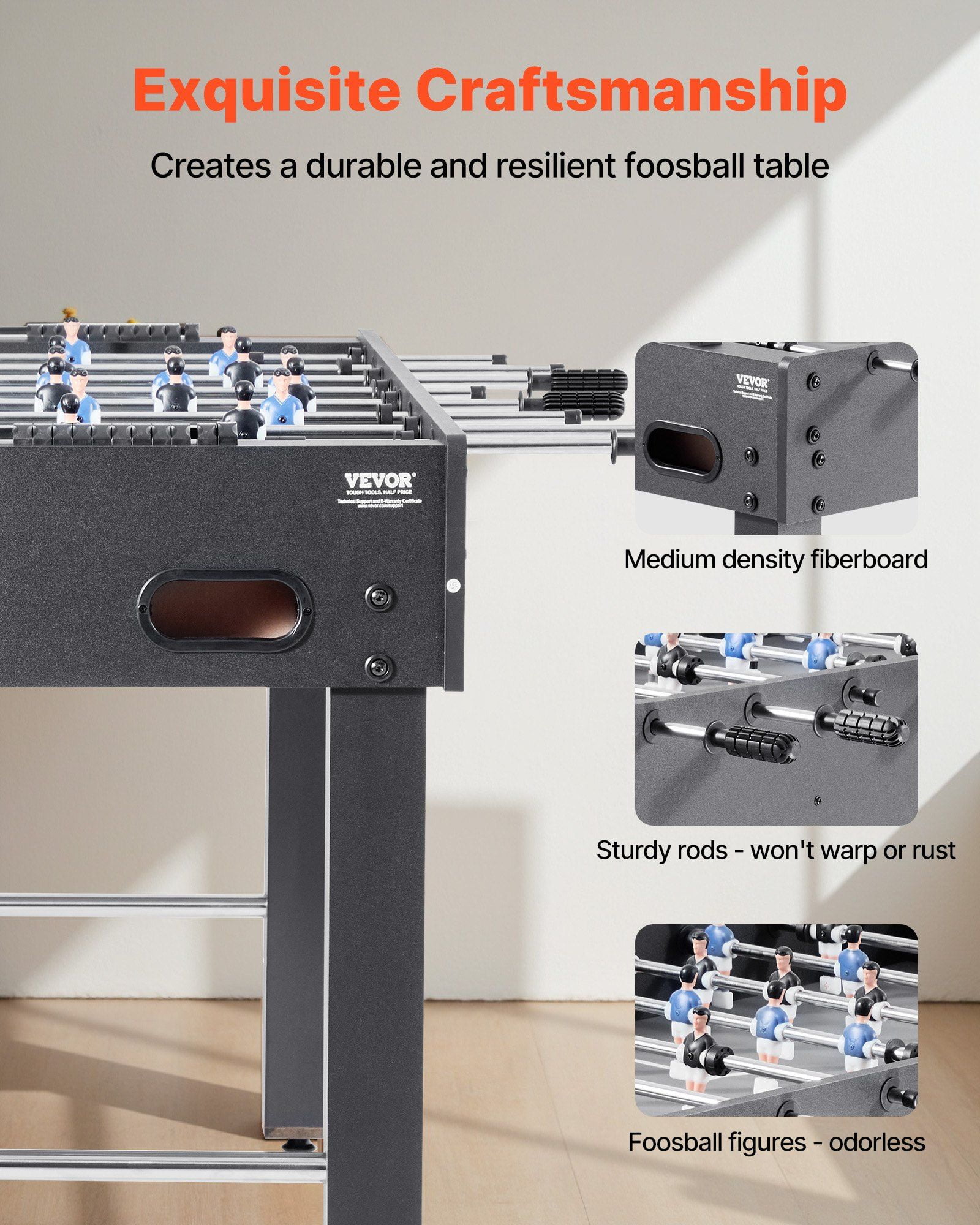 Durable Full-Size 48" Foosball Table Set  Includes 2 Soccer Balls, Score Tracker & 2 Drink Holders  Ideal for Home, Family Game Nights & Rec Rooms