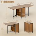 thumbnail image 2 of Brown Foldable Drop Leaf Dining Table with Storage Shelves - Space-Saving Table for Kitchen, Dining, Study & Office - MDF & Steel, 66.5" Wide, 2 of 7