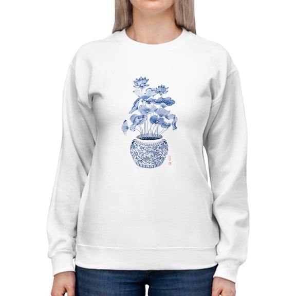Artshine Blue And White Chinoiserie Sweatshirt Women -Gabby Malpas Designs, Female XX-Large