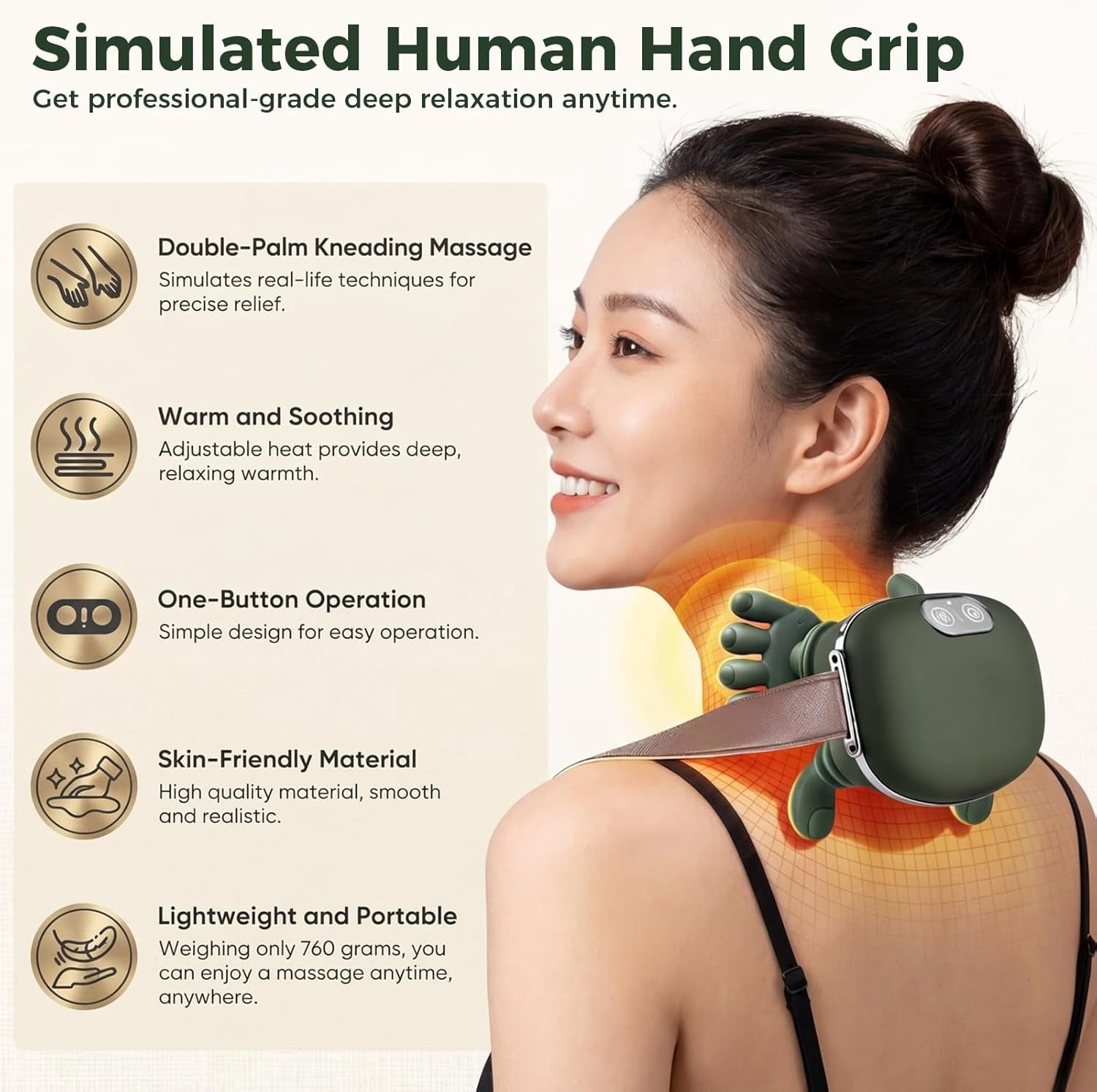 Neck and Shoulder Massager – Upgraded Cordless Shiatsu Massage Pillow, Deep Finger Kneading, 2 Modes & 3 Intensities, Heat, Rechargeable Gift for Men Women