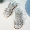 thumbnail image 6 of Huowey Toddler Girls Sandals Elastic Ankle Strap Shoes With Beaded Flower Rhinestone Flat Sandals Dress Beach For Girls Princess Shoes,Silver,9.5-10 Years, 6 of 9