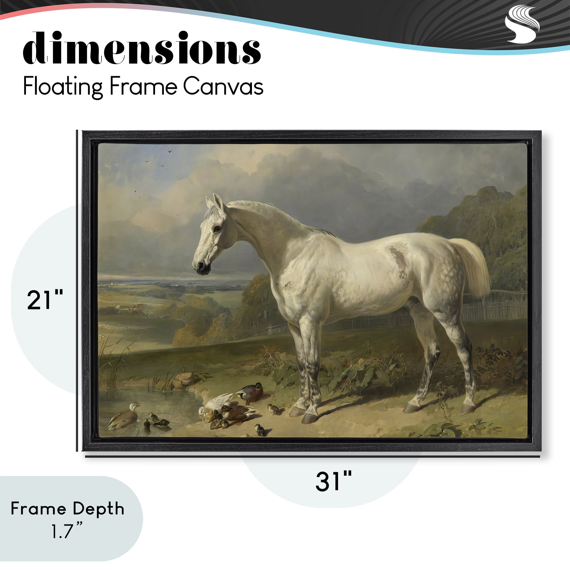 Stupell Industries Grey Horse And Ducks In Landscape Black Framed Floater Canvas Wall Art, design by Tina LeCour