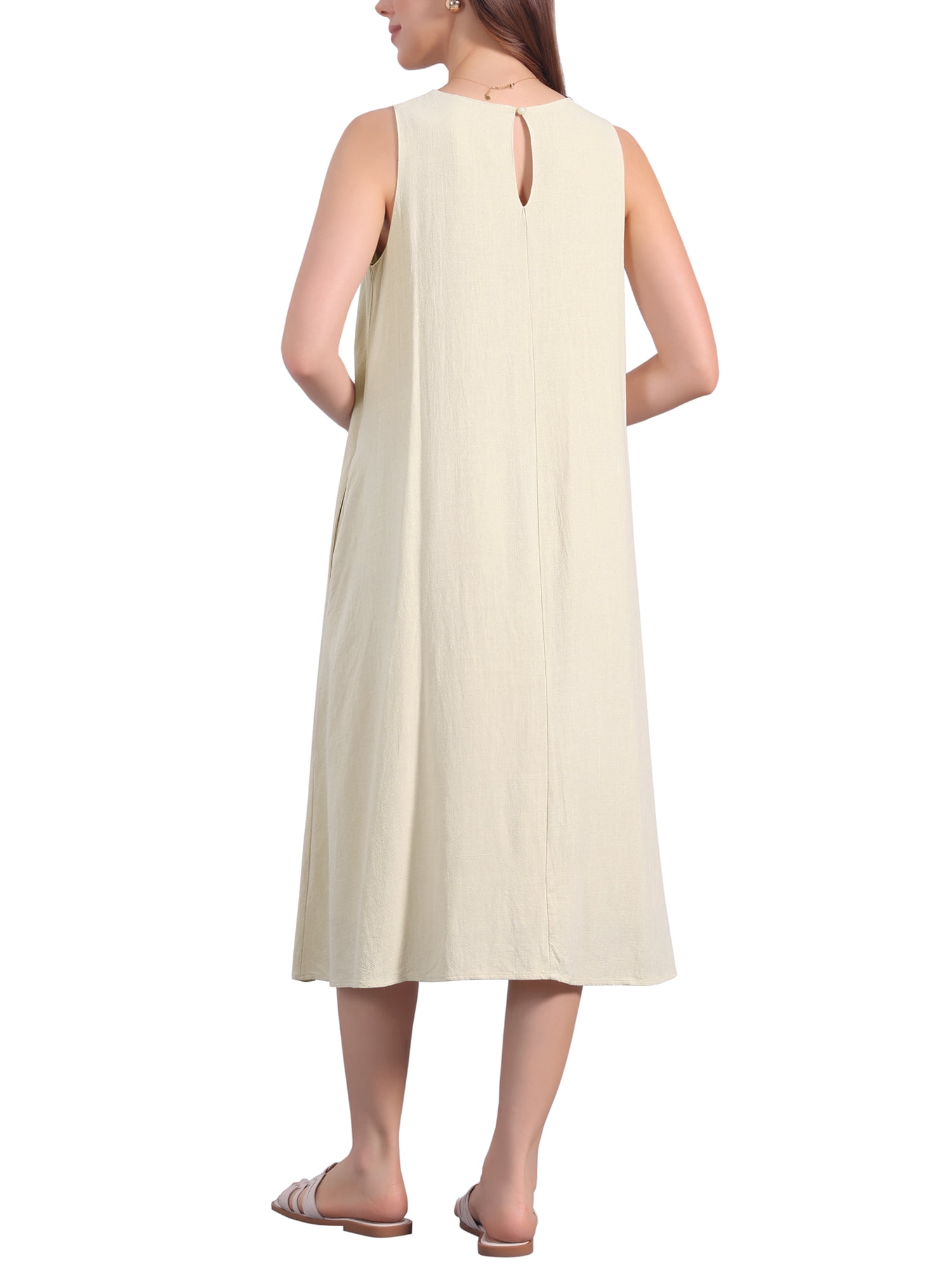 DARING DIVA Linen Sleeveless Dress M Apricot