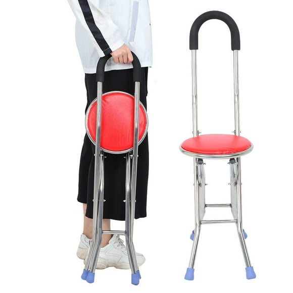 Greensen Folding Crutch Stool,Walking Cane,Stainless Steel Four Legs Folding Crutch Stool Walking Cane Walking Stick Chair