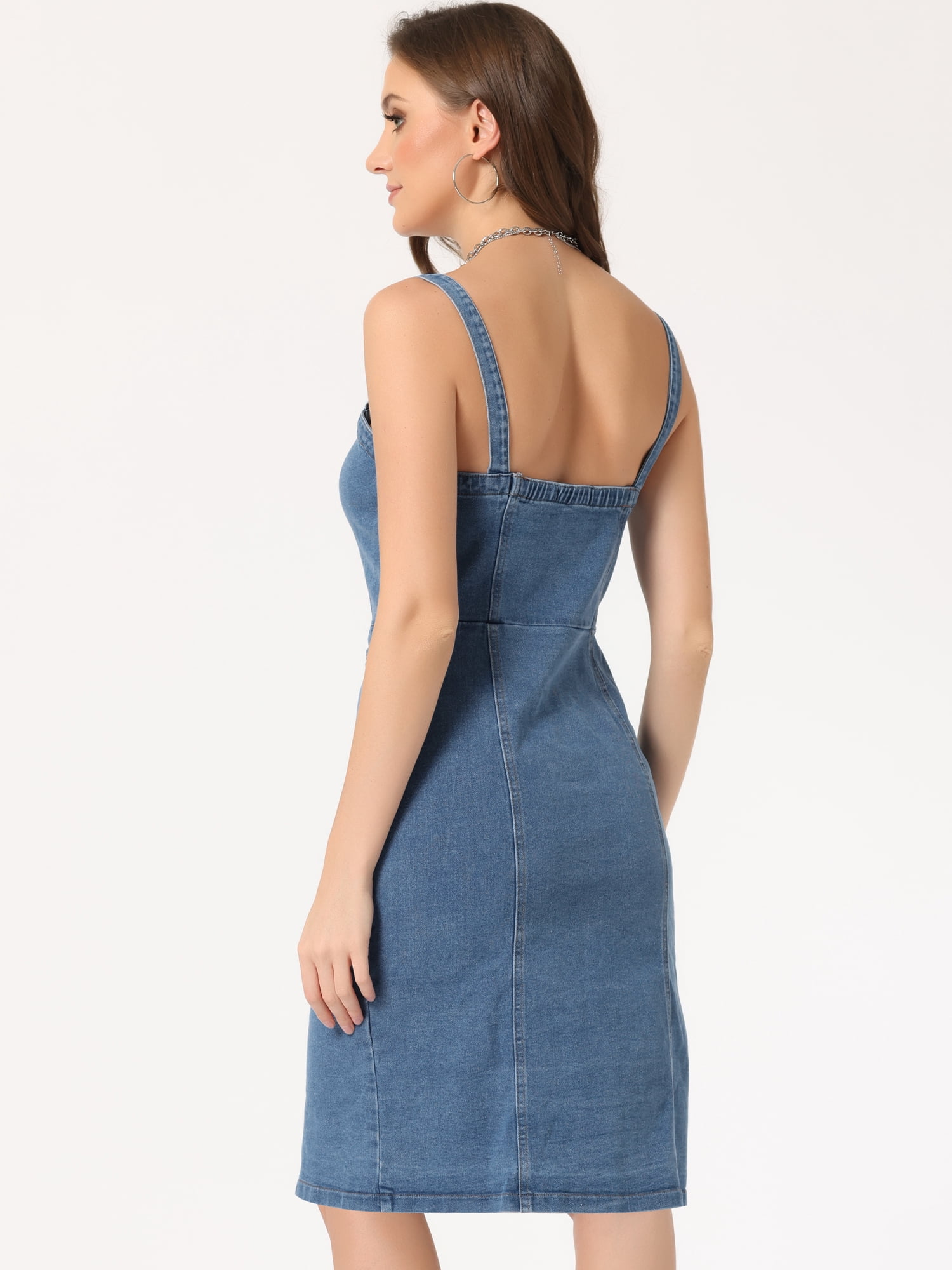 DARING DIVA Button Down Denim Sleeveless Sweetheart Neck Jean Dresses XS Light Blue